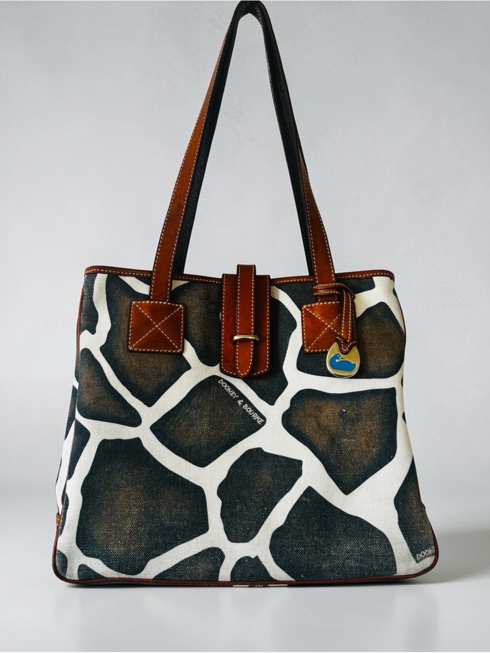 Dooney & Bourke Brown and White Giraffe-Print Leather Trim Tote